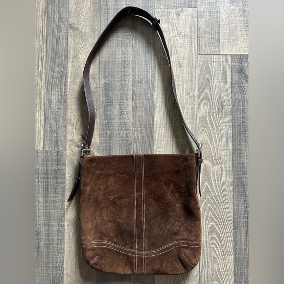 Vintage Coach Suede Large Crossbody Bag Brown